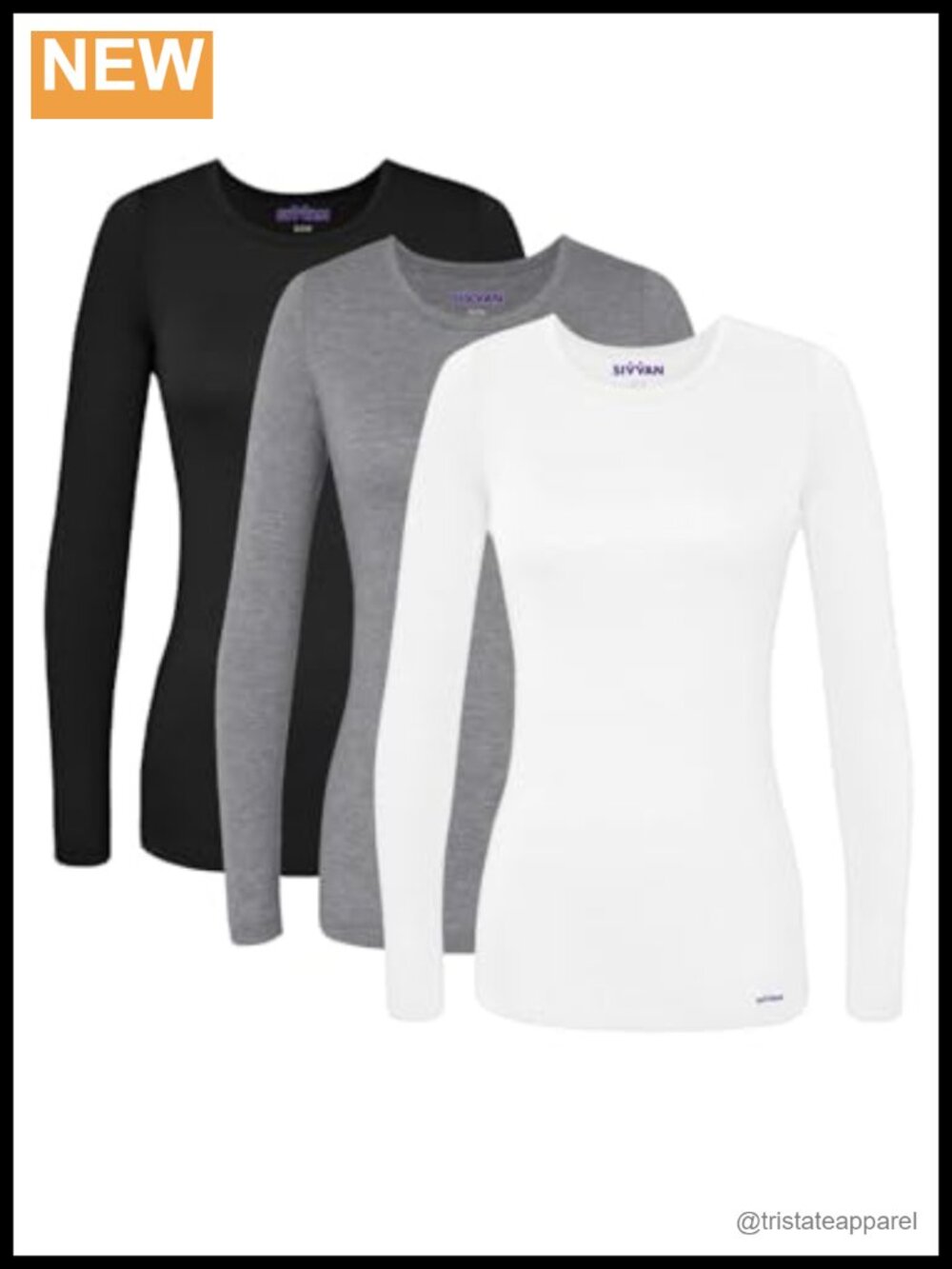 Women's Long Sleeve Underscrub Tee 3 Pack Crew Neck Tagless Work Tops